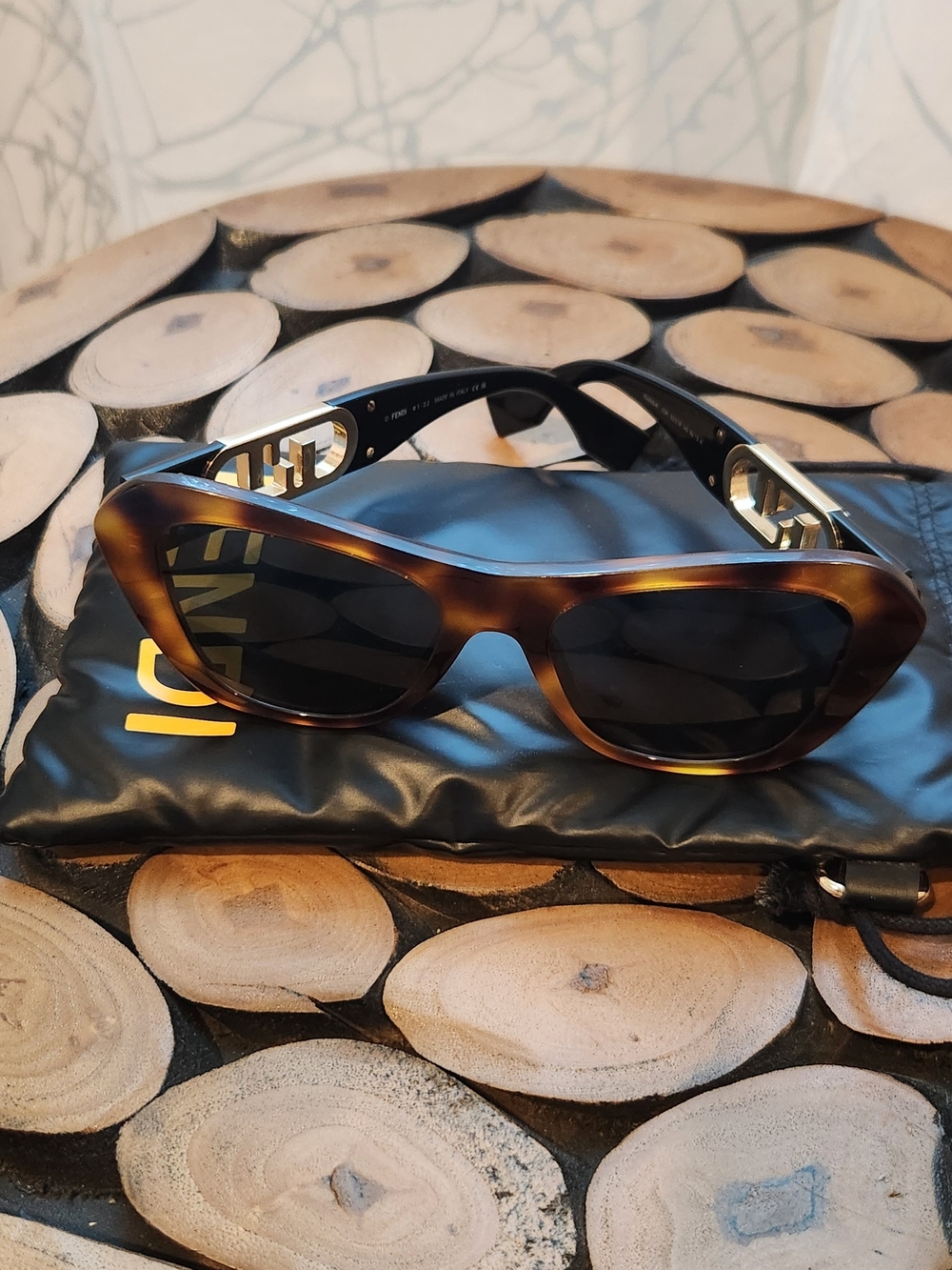 Fendi Brown Tortoise Shell Sunglasses with Black Lenses